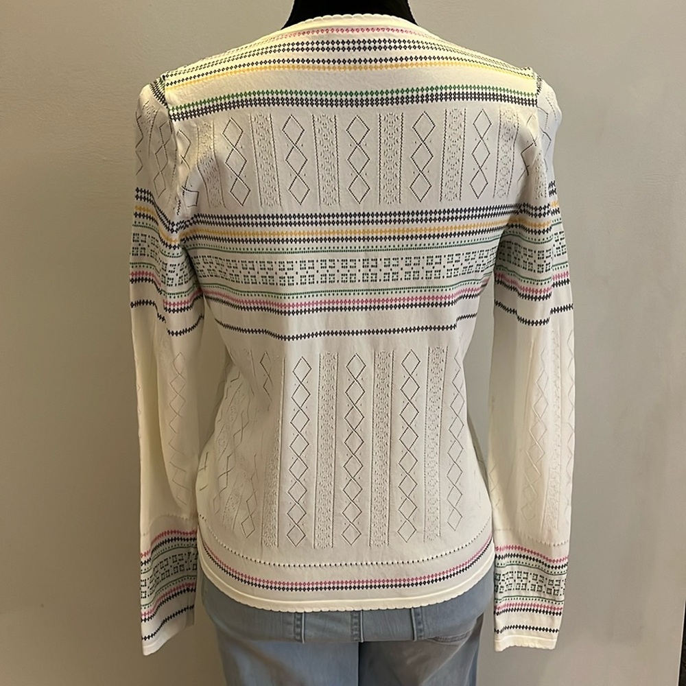 Carlisle Collection Pointelle Cardigan, size S, off white w pink green black​​ - Picture 4 of 9